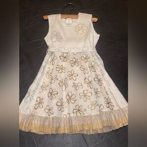 Elegant Floral Kids Dress in White and Gold